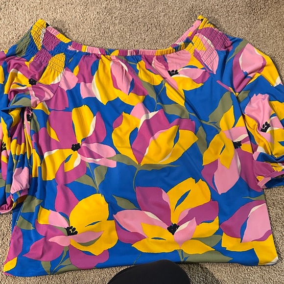 Ann Taylor Colorful Floral Off-Shoulder Blouse - Picture 6 of 7